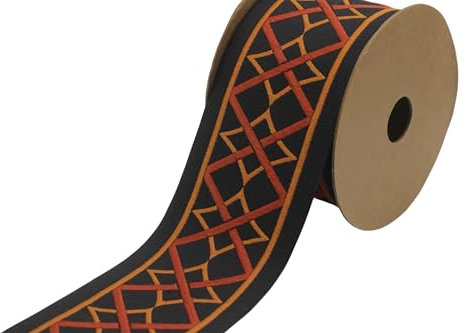 V9 183 Vorhangband, 4,7 m Spule, 6,8 cm, Orange, geometrisch, bestickt, Jacquard-Band für Ihre Vorhänge, Gardinenband