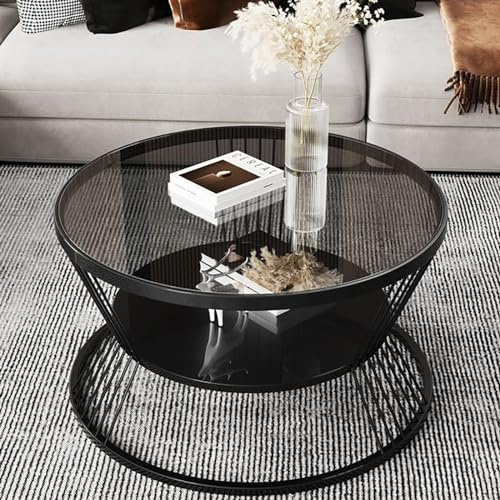HaoJieHan Couchtisch, Wohnzimmermöbel Aus Glas, Runder Couchtisch, Wohnzimmertisch, Sofatisch, Für Wohnzimmer B,80x80x45cm
