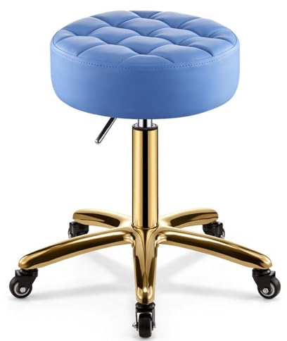 Robuster Rollhocker mit Rollen, verstellbare Stange, gepolstert mit PU-Leder, für Salon, Büro, Geschäft, Spa, Tattoo, Massage, medizinischer Drehstuhl (blau)