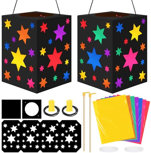 Sprinlot Laternen Bastelsets, 2 Stück Sterne Laternen ca 14 x 20 cm mit Dekorative Lichter, Martins Laterne Bastelset, Geschenk Laternenfest