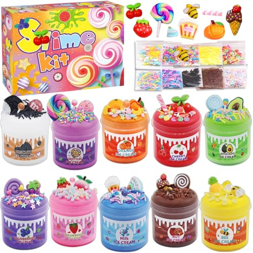 Kinyoda Slime Set, Slime Fluffy Set mit 10 Stück,Schleim Kinder Party Geschenk, Duftend Putty Spielzeug,Cloud Schleim, Kinder Mini Fluffy Slime Kit mit Zubehör,Stressabbau Geschenk für Jungen Mädchen