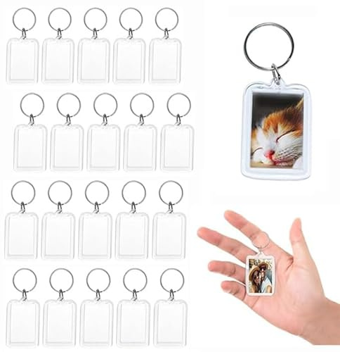 FonVan 20 Stück Acryl Schlüsselanhänger Foto, Transparent Bilderrahmen Schlüsselring, Schlüsselring Bild Schlüsselbund, Personalisierte Bilderrahmen Schlüsselbund für Familie & Paare