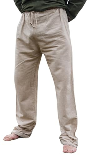 Leonardo Carbone® Linnebyxor herr Asmund – herrbyxor, lätta sommarbyxor herr, festivaloutfit, vikingare, medeltida kläder, LARP, cosplay, fritidsbyxor långa – 100 % linne, natur, XXL