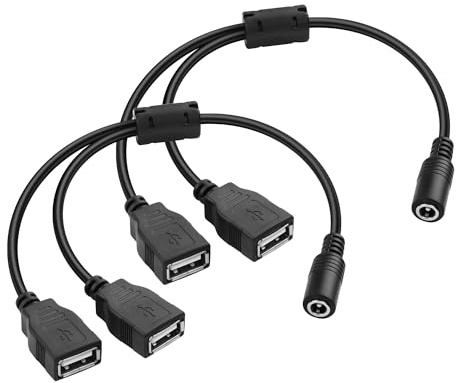 PNGKNYOCN Cavo di alimentazione da DC a Dual USB Y, 2 confezioni DC 5,5 x 2,1 mm femmina a doppia presa USB, convertitore adattatore di ricarica per dispositivi a bassa potenza da 5 V, router,