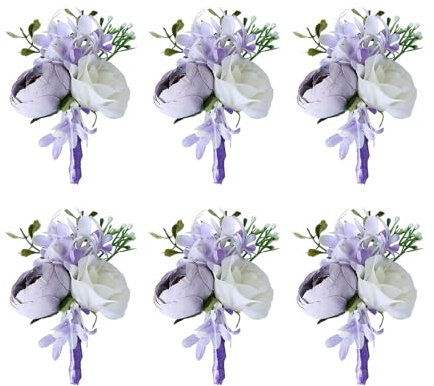 Zgehnao Ansteckblumen, Ansteckblume für das Handgelenk, für Hochzeit, Zeremonie, Jahrestag, Abschlussball, Party, Rosen-Boutonniere für Braut, Brautjungfer, Dinner-Party, 6 Stück