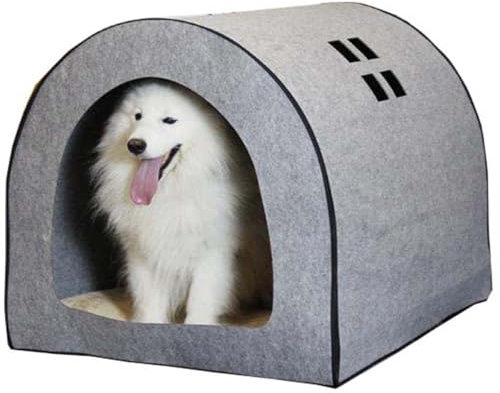 Danchen 2-in-1-Filz-Hundehütte, große Hunde- und Katzenhöhle für drinnen und draußen, gemütliches Hundebett mit orthopädischem Kissen, Anti-Angst-Schlaf, kuscheliges Haustierbett (XL: 103 x 83 x 83