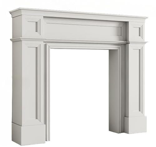 TT-YEC Cornice Decorativa per Camino Vintage in Legno Massello, Cornice per Caminetto, Mobili per Camino, Mensola Portaoggetti, Cornice per Camino, Colore Bianco/Ceppo,A90×20×100cm