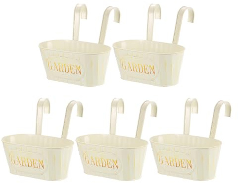 sourcing map Lot de 5 pots de fleurs en métal à suspendre pour clôture, balustrade de 27,9 cm avec crochets amovibles, trous de drainage pour plantes d'extérieur, balcon, fenêtre, terrasse, jardin,