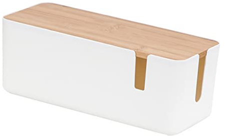 TINEASUR Kabelmanagement-Box Aus Kunststoff Mit Bambusdeckel Kabel-Organizer-Box Zum Verstecken Von Kabeln Und Leitungen Praktisch Für Und Bürogebrauch