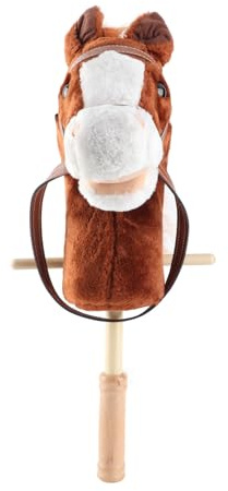 Pferdestock-Spielzeug, Plüsch, Weich, Cartoon-Hobbypferd, Spielzeugkopf, Stockpferd mit Holzrädern und Verdicktem Griff für Kinder und Kleinkinder (Kaffee)