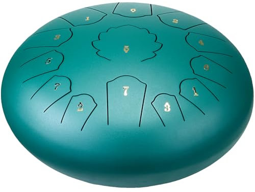 VEVOR Zungentrommel 305mm, Steel Tongue Drum 13 Noten, Regentrommel C-Dur-Tonart, Regenglockenspiel mit 2 Schlägeln & Tragetasche, Handpan-Trommel, Schlaginstrument für Musikunterricht & Yoga, Grün