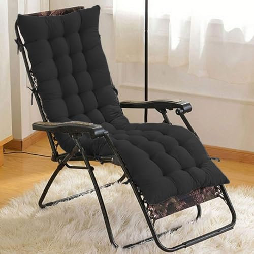 Cuscino per sdraio da esterno con imbottitura spessa e cinghie antiscivolo per sedia a dondolo comfort (colore: nero, 170 x 50 cm)
