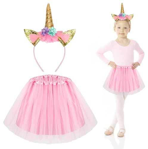 Meleager Reh/Einhorn/Meerjungfrau Kostüm Kinder, Haarreif und Tutu Rock Mädchen, Faschingskostüme Kinder Mädchen, Rehkitz/Einhorn/Meerjungfrau Ohren für Karneval, Weihnachten, Kindergeburtstag Party