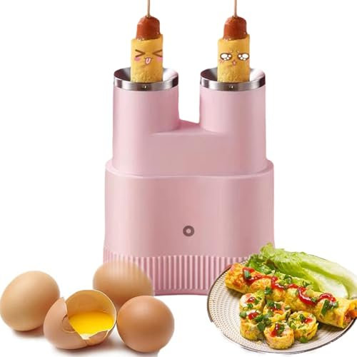 Double-tube Automatic Egg Roll Maker, 50W Electric Non Stick Eggs Sausage Rolling Boiler, Vertical Omelet Maker, Automatically Rise Egg Rolls In 6 Minutes, for Home Break pink