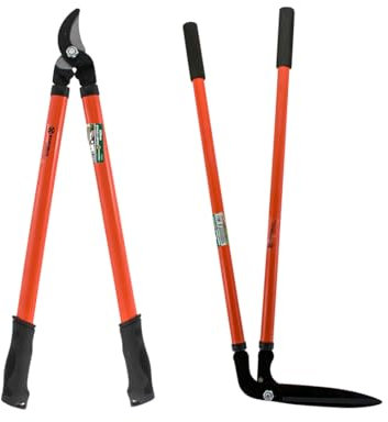 2 Piece Long Handle Lopper & Lawn Shears - Carbon Steel Gardening Soil Cutter Farm Set Grass Edge | Cultivating All Types Of Soil | Garden Blade Pruner Branch Trimmer Tool For Edging - 2pc