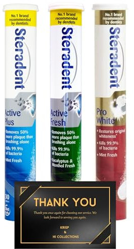 Denture Cleaning Tablets – Active Plus, Active Fresh & Pro White – Deep Clean, Removes Stains, Freshens, Daily Use – 90 Tablets (3 x 30)