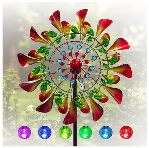 MeLtor Solar Windrad Garten Metall, 210 cm WindmüHlen Garten, Edelstahl Kugellager Garten Windspiel, für Den AußEnbereich,Terrasse