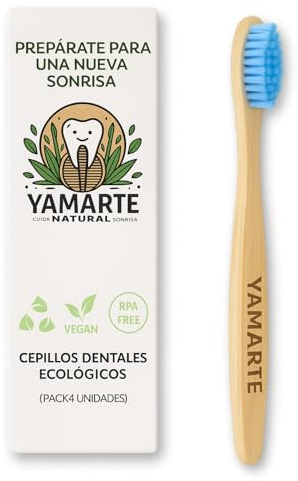 Cepillos de dientes ecológicos de bambú – Pack de 4 – Veganos, sin plástico – Tu gesto diario por el planeta – Yamarte Natural