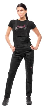 strongAnt Pantalone Salopette da Donna Strong Cotton Stretch con Tasche per Parastinchi – Pantalone da Lavoro per Artigianato e Costruzione – Nero, 52