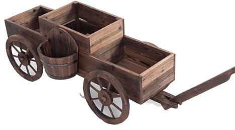 Blumentöpfe Kreative drehbare Blumentöpfe aus Holz mit Vier Rädern Blumenwagen Blumenkasten Dekorativer Blumenständer für die Terrasse im Freien Keramik-Blumentöpfe