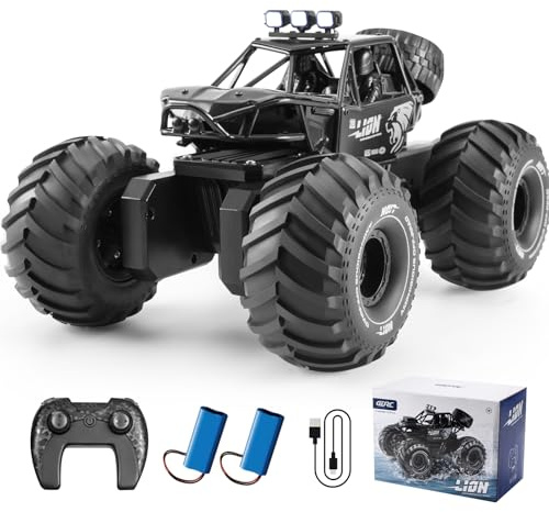4DRC Y10 Amphibienfahrzeug Ferngesteuert Auto Boot, 2.4GHz 4WD Ferngesteuertes Auto, Monstertruck Ferngesteuert mit IPX7 Wasserdicht, 360° Rotation, LED Leuchten, 60min+ Spielzeit, RC Auto für Kinder