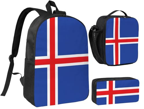LXqlSS Mochila con estampado de bandera de Islandia para uso diario, juego de 3 mochilas con lonchera y estuche para lápices