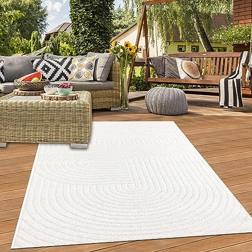 Teppich-Traum In- & Outdoor Teppich Boho-Linien Creme Hoch-Tief 160x220 cm | Für Balkon, Terrasse, Wintergarten & Wohnbereich, pflegeleicht, wetterfest, schmutzabweisend, robust und strapazierfähig