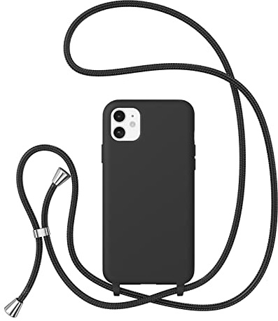 ZTOFERA Crossbody Lanyard Case for iPhone 11 (6.1), Liquid Silicone Protective Phone Case with Strap Adjustable Neck Cord Necklace Soft Cover, Black