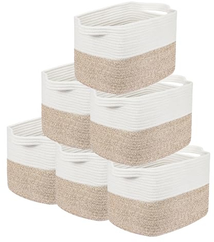Toemics 5er Set Aufbewahrungskorb Klein Regalkörbe aus Baumwollseil Geflochten Körbe Aufbewahrung mit Griffen für Regal Kinderzimmer Wohnzimmer Badezimmer, Weiß und Braun