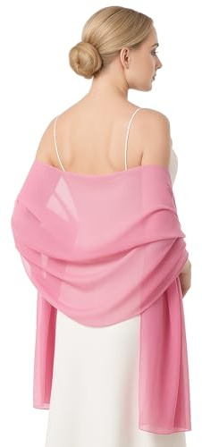 GIWONET Shawls and Wraps for Evening Dresses Women Elegant Soft Silky Wraps Sheer Chiffon Wedding Bridal Scarf,02 Pink