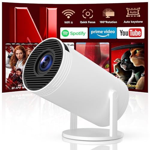 Mini Projector with WiFi 6 and Smart TV OS, Portable Projector 4K support, Home bedroom video projector, Bluetooth & Auto Vertical Keystone 180°Rotatable Proyector[Built-in App] (S100)