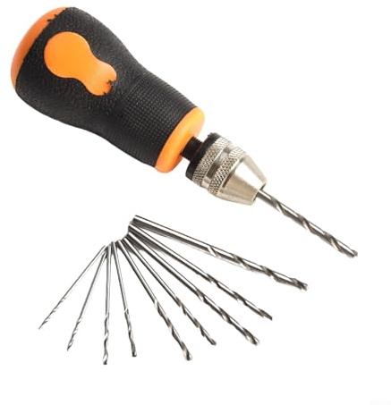 Honseadek Mini-Handbohrer mit 10 Stück 0,5–3,2 mm Bohrern für Holz Kunststoff PCB DIY Handwerk Projekte – Tragbares kleines manuelles Elektrowerkzeug, schwarz