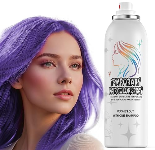 Spray de tinte temporal para el cabello, 150 ml, spray instantáneo para adultos y niños, lavable y no adhesivo, fórmula suave, morado, Halloween, cosplay, fiesta de disfraces, fiestas