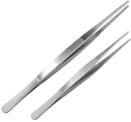 2PCS Stainless Steel Chef Tweezers Set (20cm/7.9in & 30cm/11.8in), Precision Cooking Tweezers with Serrated Tips, Kitchen Plating Tongs for Baking Grilling Frying Barbecue Food Handling