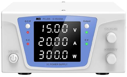 MFJ PC-205 Fuente de Alimentación Regulable 0-15V / 0-20A - Estabilizada con Pantalla Digital de 4 Dígitos y Protección contra Cortocircuitos