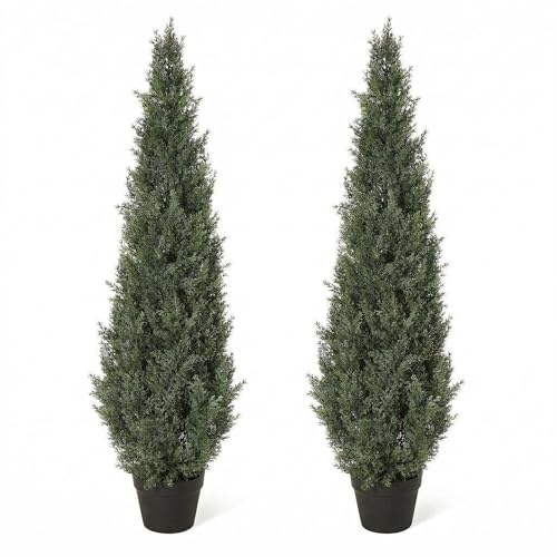 GarveeHome Árbol Artificial De Ciprés 120cm Realista y Siempre Verde - Topiario Decorativo Resistente UV Para Interior y Exterior - Planta Falsa Con Maceta Sin Mantenimiento Para Jardín Terraza - 2pcs