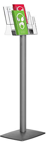 DISPLAY SALES Boden-Prospektständer Pillar 6 x DIN Lang – Acrylablage auf stabilem Alu-Gestell