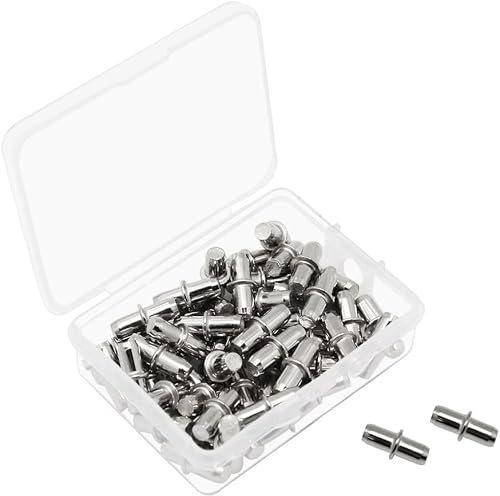 Hysagtek 50 Stück 5mm Bodenträger Metall Regalstifte Regalbrett Halterung Aufbewahrungskiste Einlegeboden Halter Regalbodenträger mit Eine Box für Küche,Schrank, Bücherregal,Glashalter,Vorratsregal