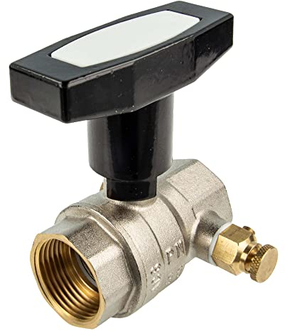 tecuro Kugelhahn beidseitig Innengewinde Rp 1 Zoll (DN 25) mit Entleerung nachziehbare Stopfbuchse, Alu-T-Griff Messing vernickelt 37410