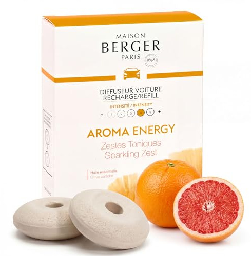 MAISON BERGER Auto-Diffusor Nachfüllung Aroma Energy, 2er-Set Keramik | Keramik-Nachfüllung Aroma Energy für Auto-Duftdiffusor, passive Diffusion ca. 4 bis 6 Wochen