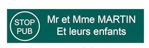 DECOHO - Plaque Boite aux Lettres personnalisée Stop PUB - adhésive Vert foncé Lettres Blanches - 100x25 mm, 2 Lignes, Gravure Laser - Vert