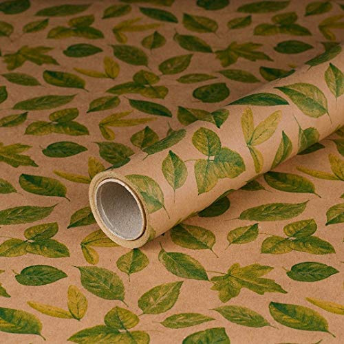Geschenkpapier Grüne Blätter, Geburtstagspapier, Kraftpapier, 0,70 x 10 m