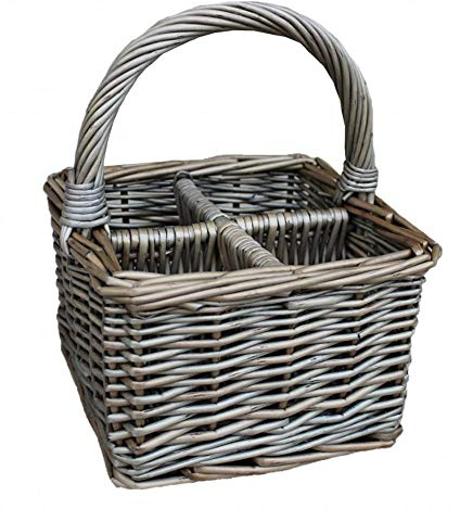Antique Wash Wicker Square 4 Section Cutlery Basket