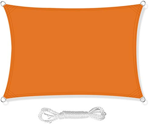 HEYOMART Sonnensegel Sonnenschutz inkl Befestigungsseile PES Polyester Wasserdicht 3 x 4m Rechteck Sonnensegel mit 98% UV Schutz für Draußen, Patio, Garten Terrasse Camping, Orange
