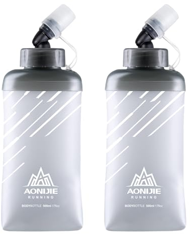 TRIWONDER Flasque Running 250ml 420ml 500ml Bouteille d'eau Souple Gourde Sport Souple Pliable Poche Hydratation pour Marathon (Gris - 500ml - 2 Pièces)