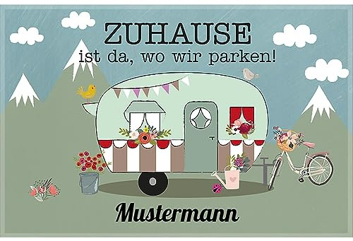 Manutextur Fußmatte mit Namen - Motiv Zuhause ist da... - viele Urlaubs-Motive - Schmutzfangmatte personalisiert - Größe 50x80 cm - persönliches & individuelles Geschenk