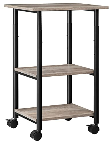 HOOBRO Druckertisch, Druckerwagen mit arretierbaren Rädern, Druckerständer rollbar mit 3 Ebenen, höhenverstellbar, leicht zu montieren, 48,5 x 40 x 67 cm, für Büro, Greige-Schwarz EBG03PS01G1