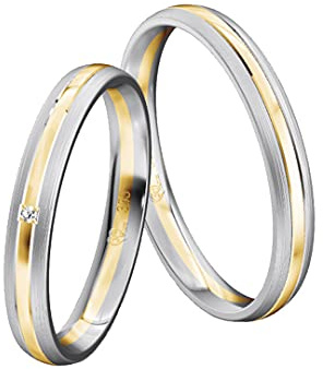JC Trauringe Gold 333 Bicolor Paarpreis Poliert & mattiert I Partnerringe Gelb- & Weißgold mit Gravur in edler Schatulle I 2 Hochzeitsringe Herrenring ohne & Damenring mit Zirkonia Stein I ICT33