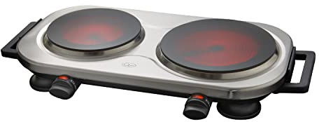Quest Ceramic Infrared Double Hot Plate / 2 Plates With Adjustable Temperature From 100℃ To 600℃ / 2000W / Rapid Heat Up/Lightweight & Portable/Great For Use At Campsites, Caravans & Bedsits