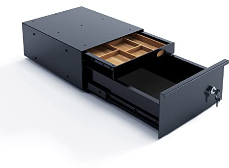 Eigentlich Schreibtisch Schubladenbox Duo, GRIP schwarz, 36,7x28,7x14,1cm | Materialschublade + Schubfach Materialauszug Hängeschublade Unterbauschublade, Metall, abschließbar